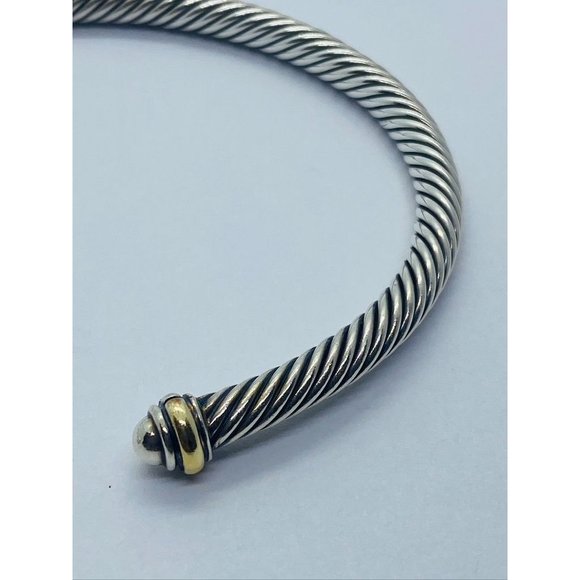 David Yurman Sterling Silver 18K 750 Gold 4mm Dome Bracelet 6.75" - Picture 3 of 9